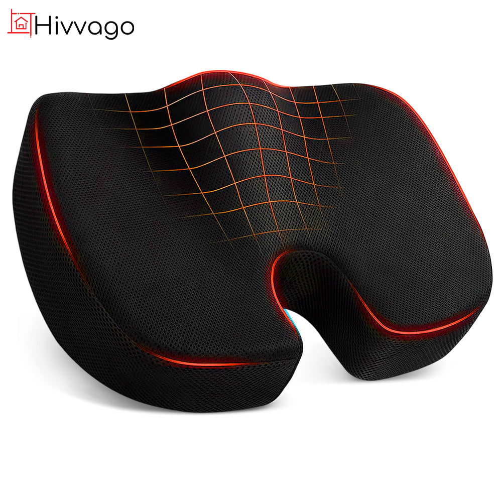 Hivvago Memory Foam Seat Cushion - Tailbone & Sciatica - Black