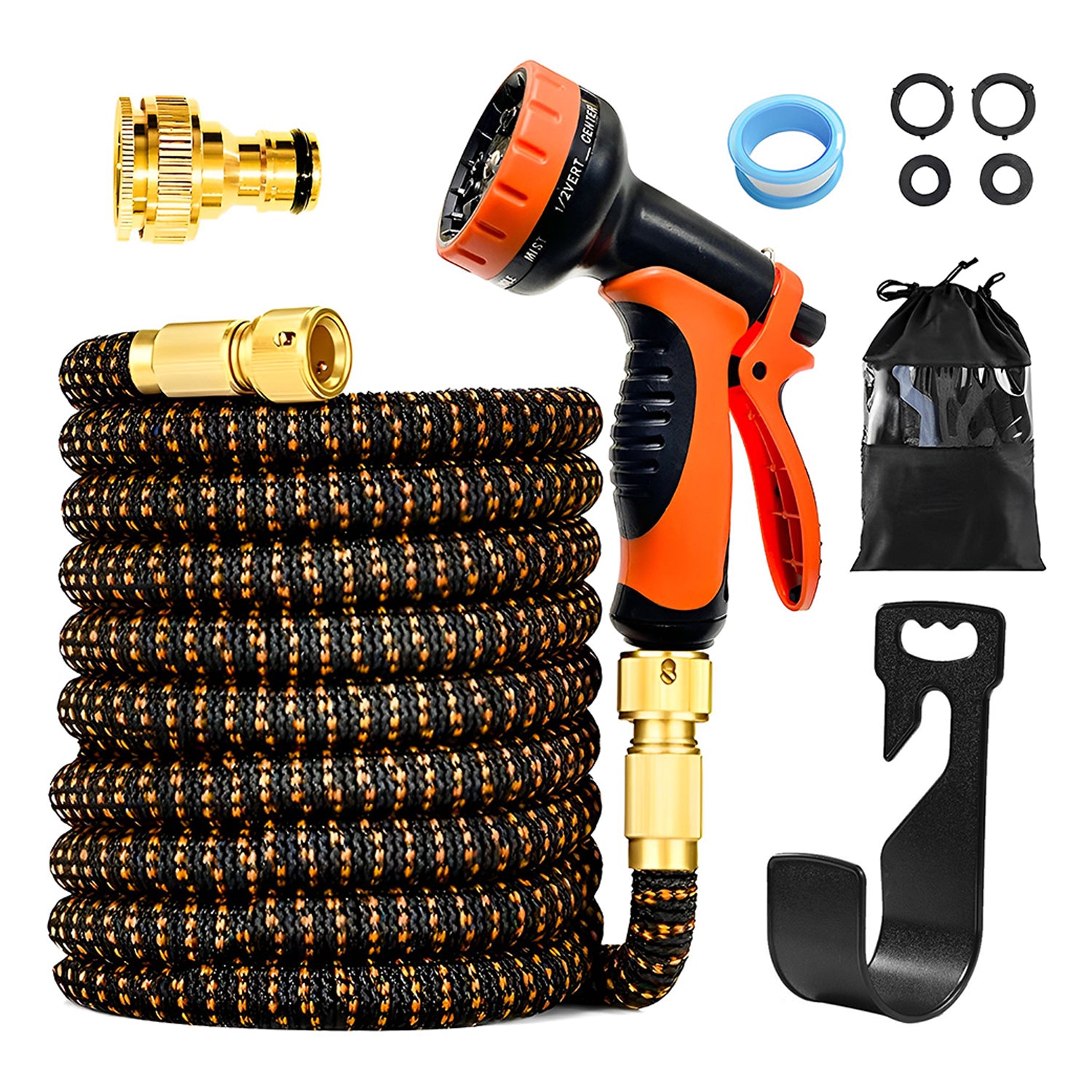 Hivvago Expandable Garden Hose – 10-Function Nozzle, Hanger, Bag, 7.5m or 15m