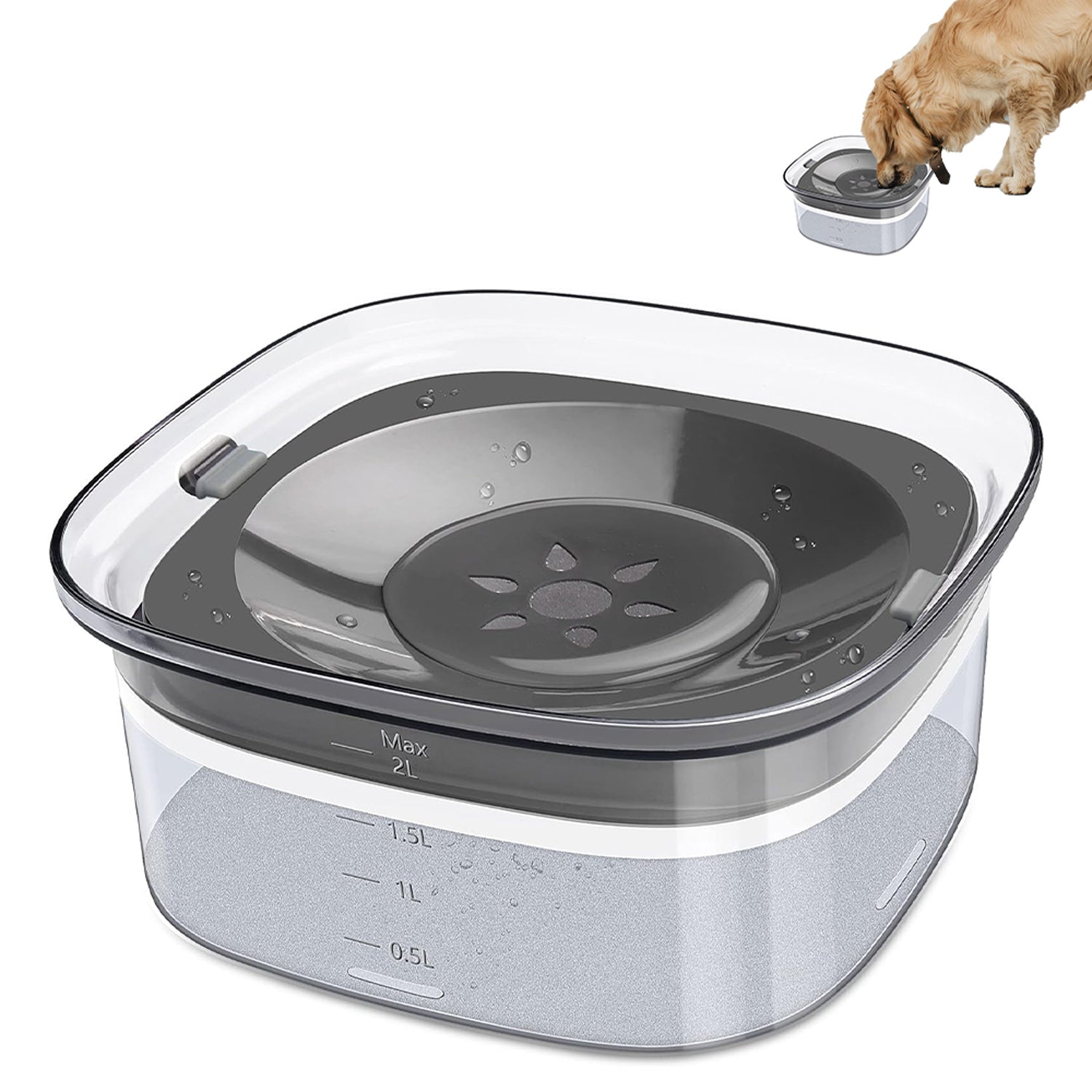 PupLily 2L No Spill Dog Bowl – Large Capacity Slow Water Feeder for Clean Drinking