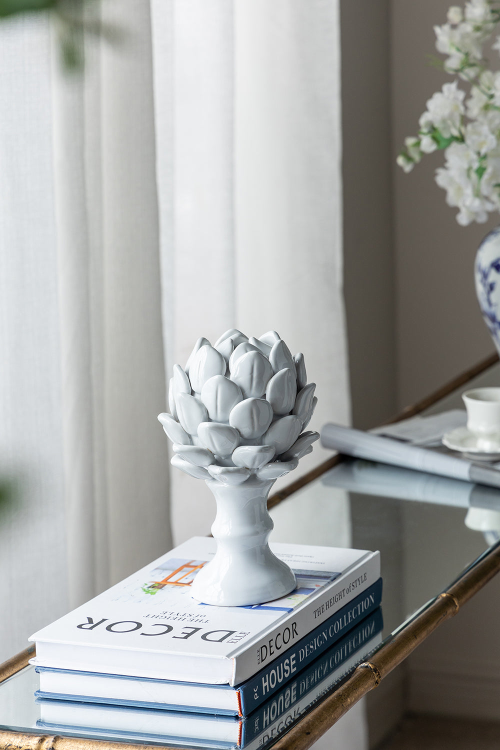 Artichoke Small Finial White Ceramic Decorative Accent for Home Décor