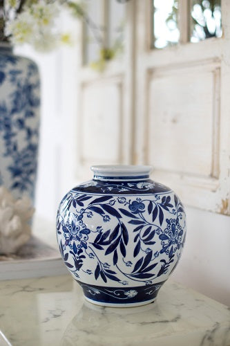 Posy Vase 23cm Ceramic Blue & White Floral Asian Inspired Home Decor