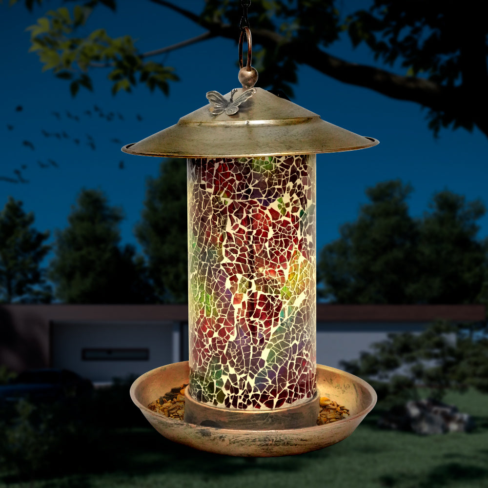 LUMIRO Outdoor Hanging Solar Bird Feeder and Garden Lantern