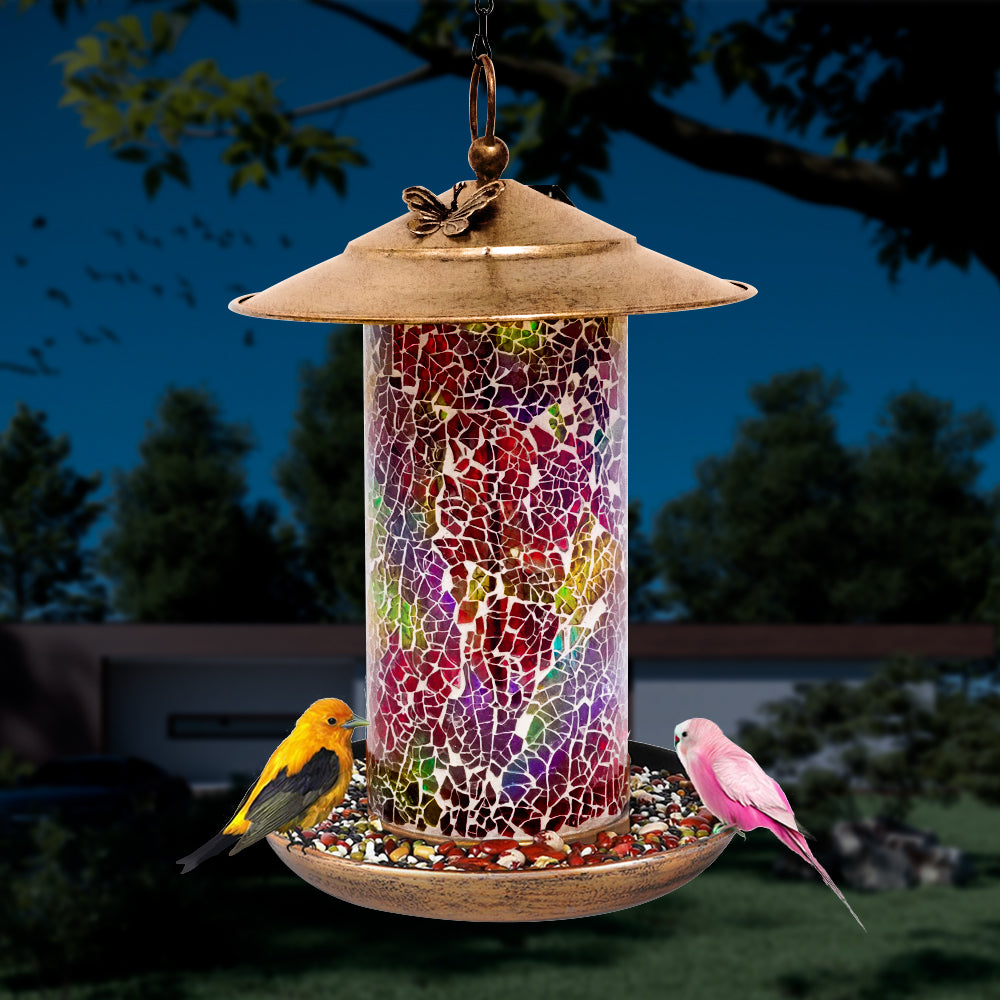 LUMIRO Outdoor Hanging Solar Bird Feeder and Garden Lantern