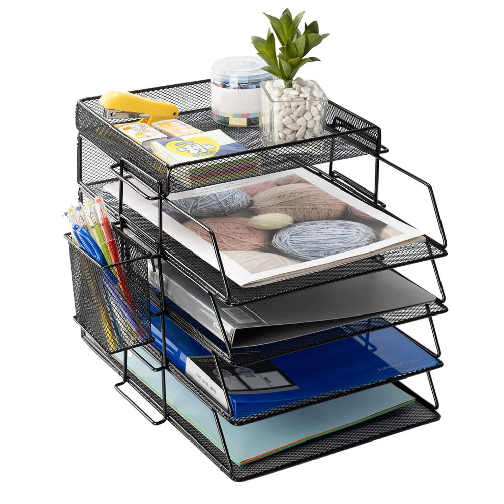 STORFEX 5-Layer Stackable Mesh File Storage Rack with Pen Holder