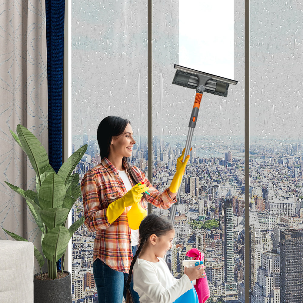 CLEANFOK Squeegee Window Cleaner - 2-in-1 Rotatable Cleaning Tool Kit with Extension Pole