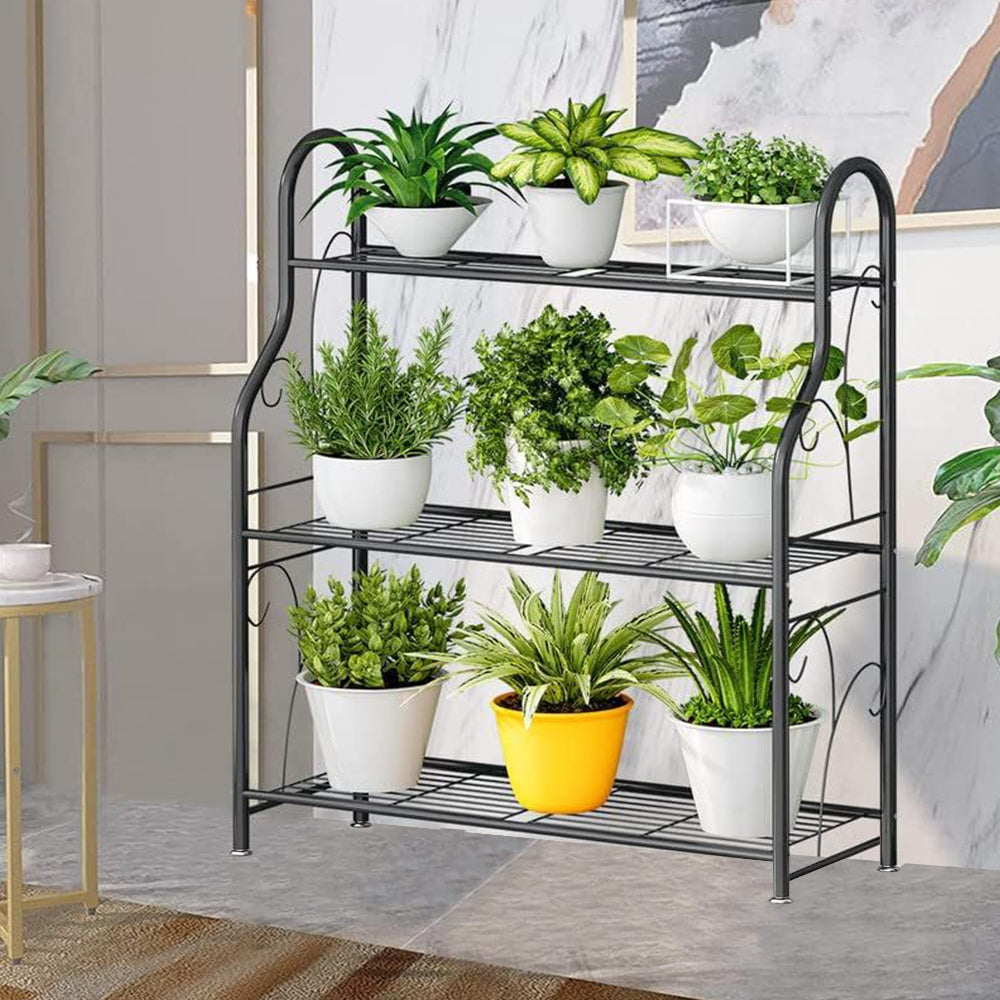 GREENHAVEN 3 Tier Metal Plant Stand - Sturdy Display Rack for Indoor and Outdoor Use