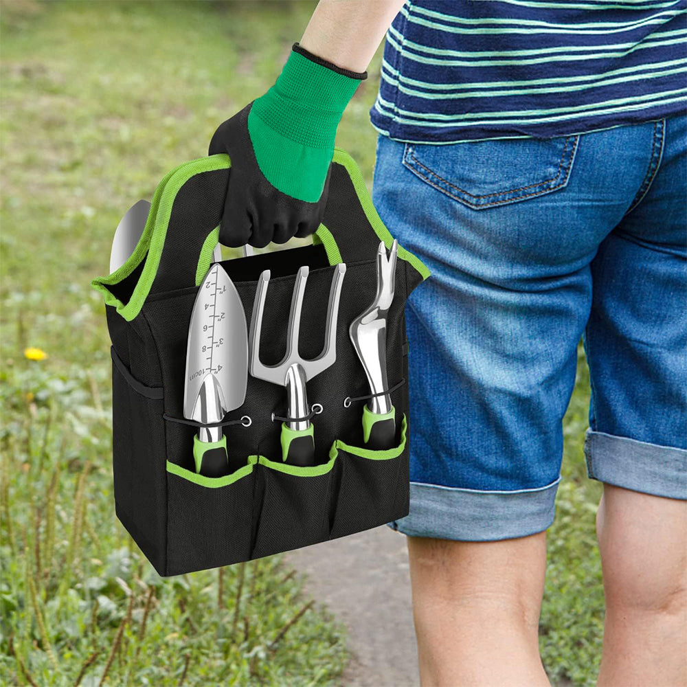 GreenHaven Garden Tool Set - 8 Piece Stainless Steel Set with Carrying Tote