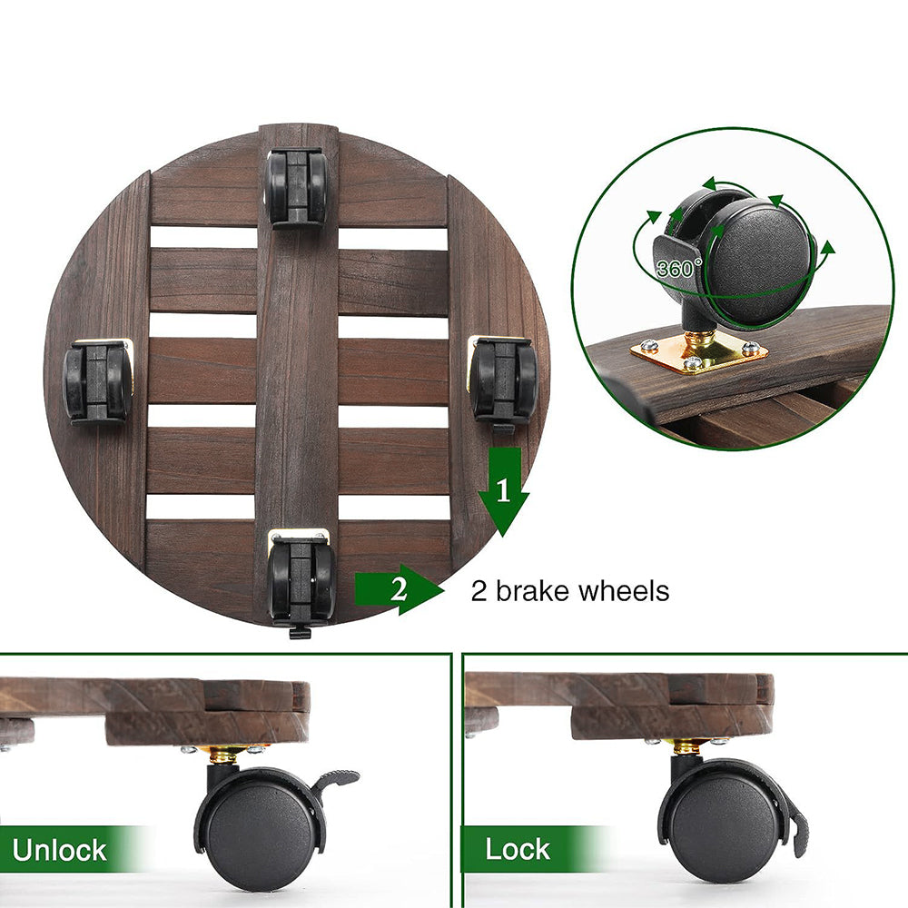GREENHAVEN 2 Pack Plant Caddy with Lockable Wheels - Wood Color
