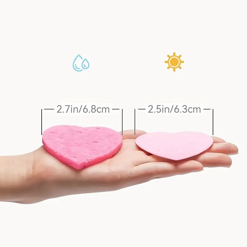 50 Pcs Heart Shaped Natural Cotton Compressed Facial Cleansing Sponge