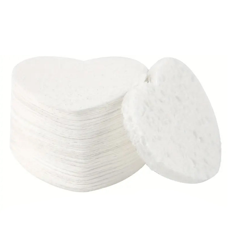 50 Pcs Heart Shaped Natural Cotton Compressed Facial Cleansing Sponge