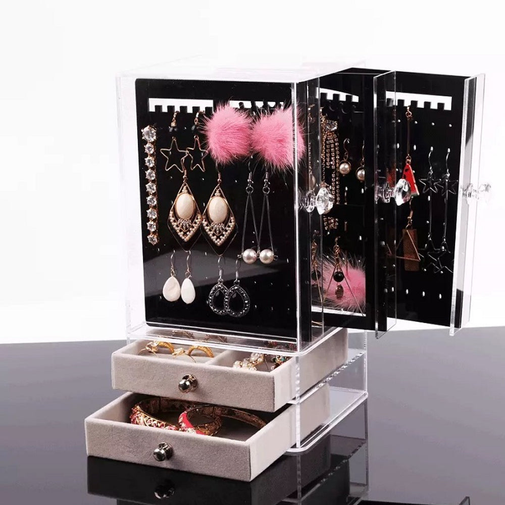 Acrylic Jewelry Storage Box Portable Dustproof Full Clear Display