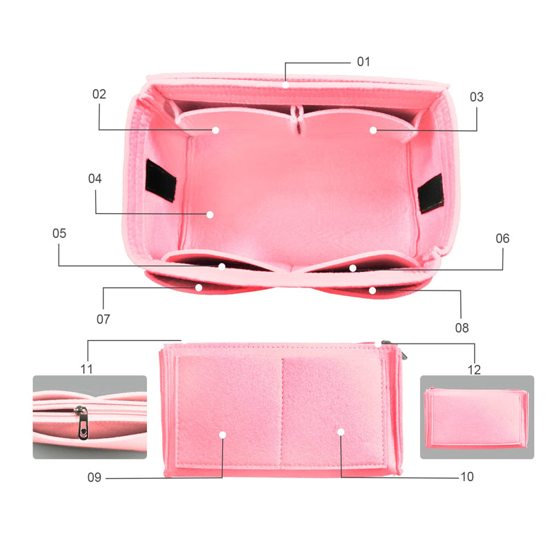 Felt Type Handbag Organizer and Travel Essential Insert Pouch