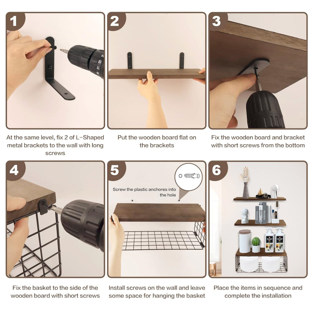 STORFEX Wall Organizer With Basket - Stylish And Space-Saving Wall Mounted Shelves