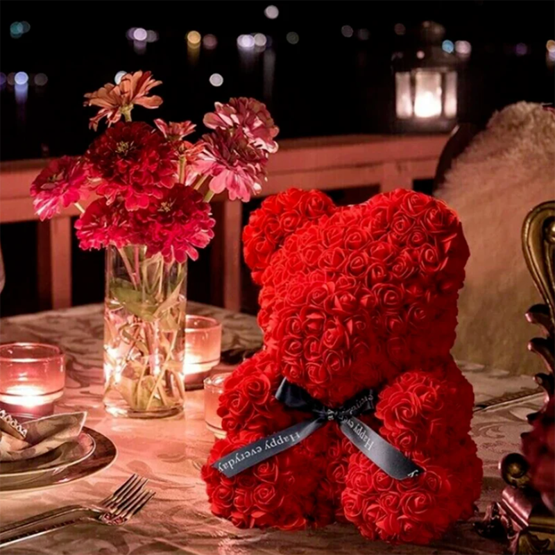 25cm Artificial Flowers Rose Bear Girlfriend Anniversary Gift