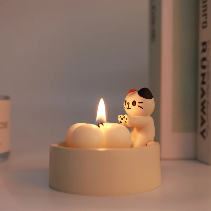 Durable High Tempe Cartoon Cute Kitten Candlestick Aromatherapy Candle Holder