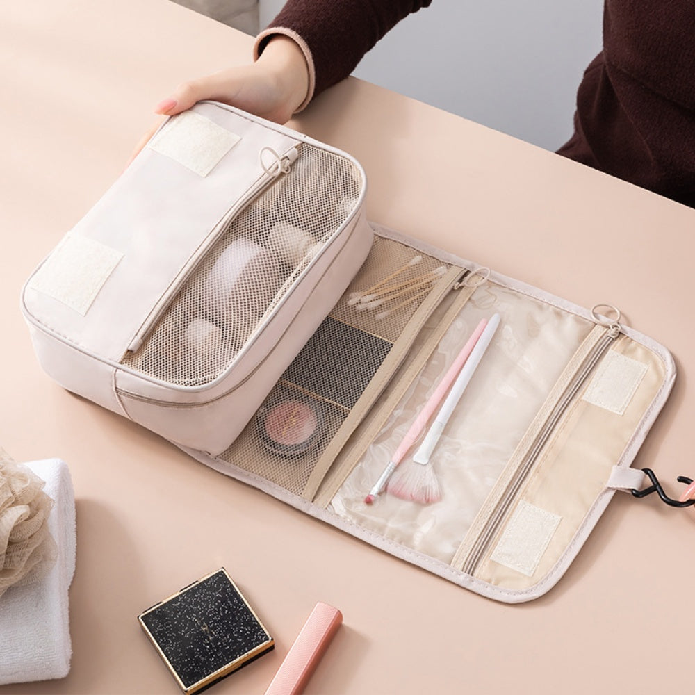 Waterproof Hanging Cosmetic Storage Bag with Mesh Pockets Hook