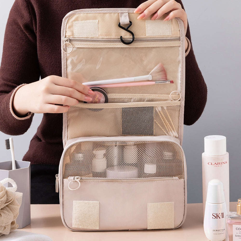 Waterproof Hanging Cosmetic Storage Bag with Mesh Pockets Hook