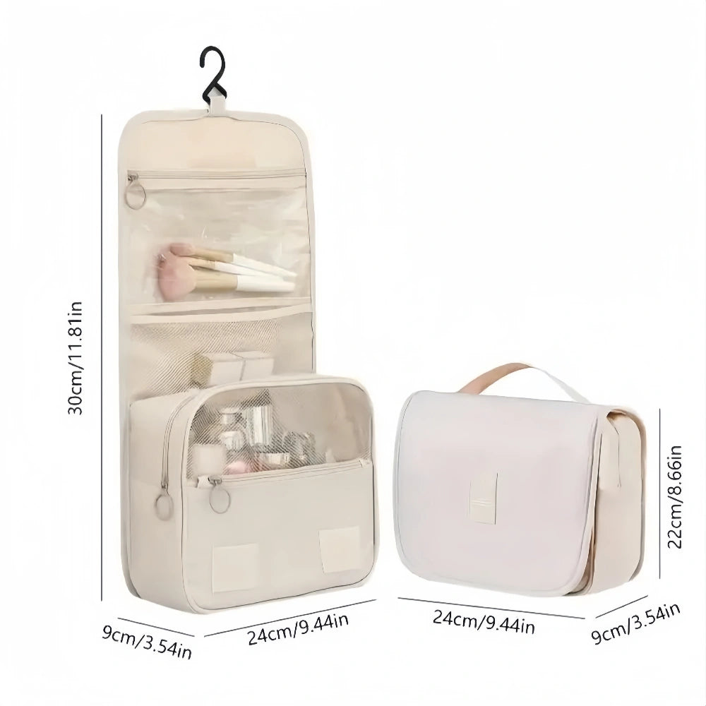 Waterproof Hanging Cosmetic Storage Bag with Mesh Pockets Hook