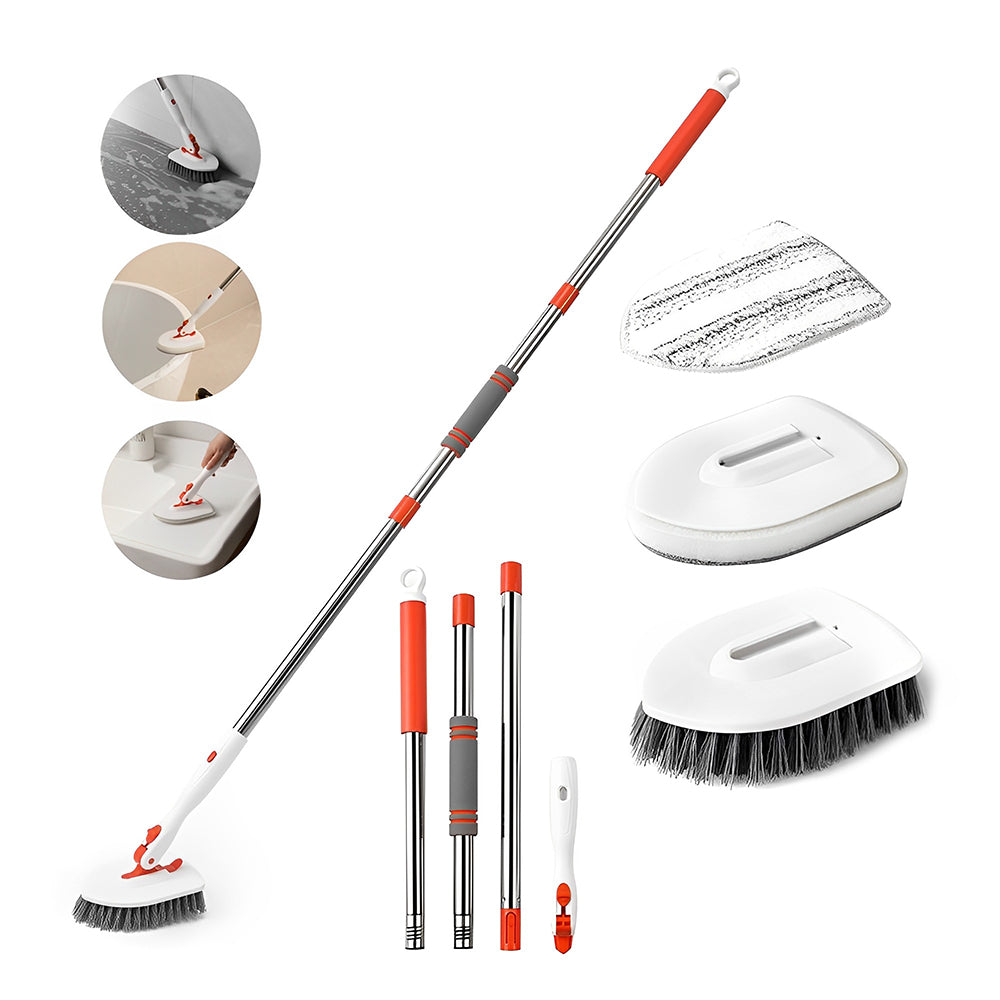 CLEANFOK 3 in 1 Tile Tub Scrubber Brush - Extendable Long Handle with Adjustable Angles