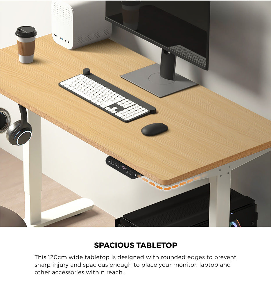 Electric Standing Desk Single Motor 120 cm White and Oak