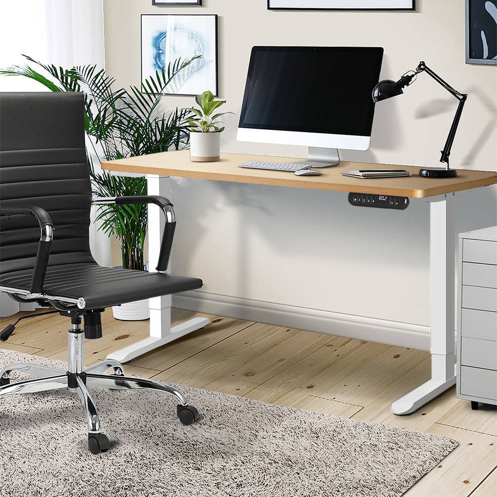 Electric Standing Desk Single Motor 120 cm White and Oak