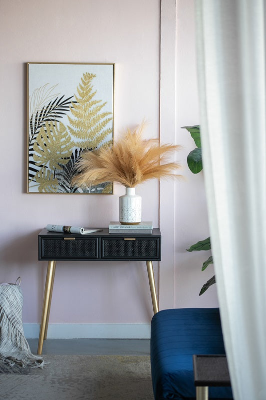 Geo Vase Tall 25cm White Ceramic with Gold Trim Geometric Pattern