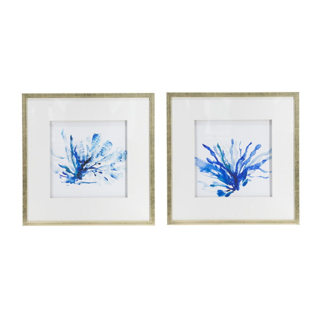 Coastal Blue Coral Framed Prints Set of 2 Wall Decor 56cm