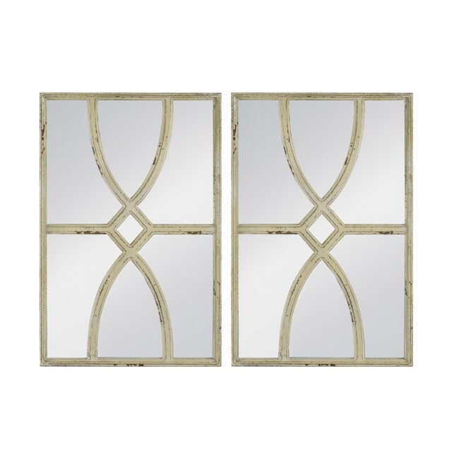 Shabby Chic Carved Wall Mirrors Set of 2 Antique White Frames 60cm