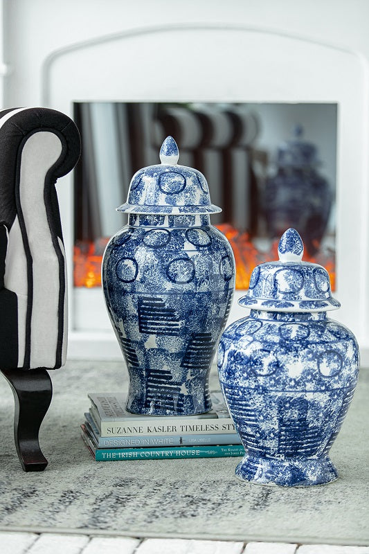 Blue & White Abstract Ginger Jar Medium 43cm Porcelain Home Decorative Jar