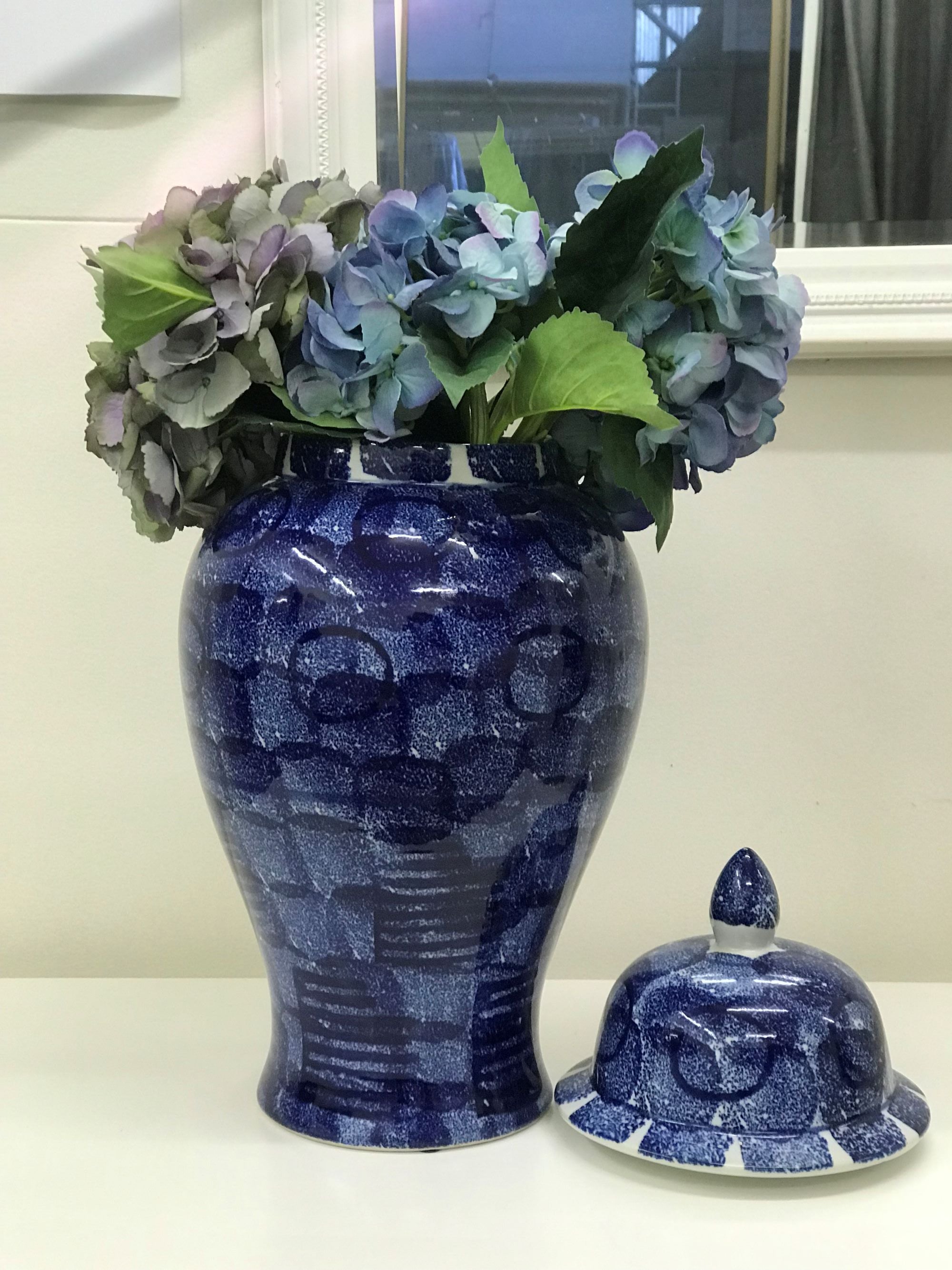 Blue Abstract Ginger Jar Tall 50cm Porcelain Decorative Home Accent