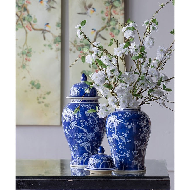 Cherry Blossom Ginger Jar 46cm Blue & White Ceramic Decorative Jar