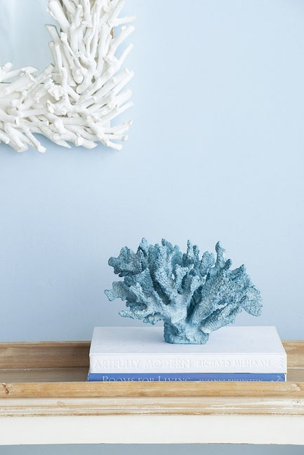 Faux Blue Coral Polyresin Statue Coastal Decor Ocean Accent Piece