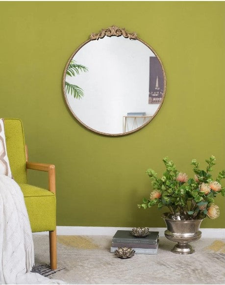 Baroque Gold Round Mirror Large 91cm Decorative Wall Mirror Elegant Frame