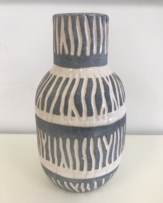 Cream & Grey Ceramic Vase 22cm Crackled Patina Decorative Home Accent