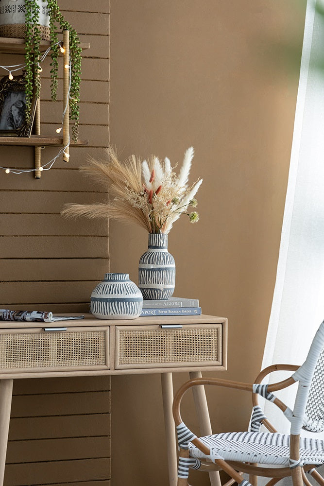 Cream & Grey Ceramic Squat Vase 14.5cm Crackled Patina Home Decor