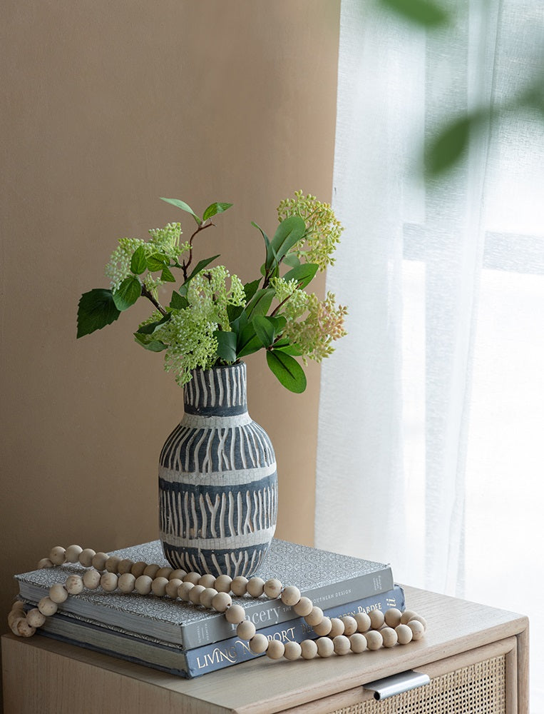 Cream & Grey Ceramic Vase 22cm Crackled Patina Decorative Home Accent