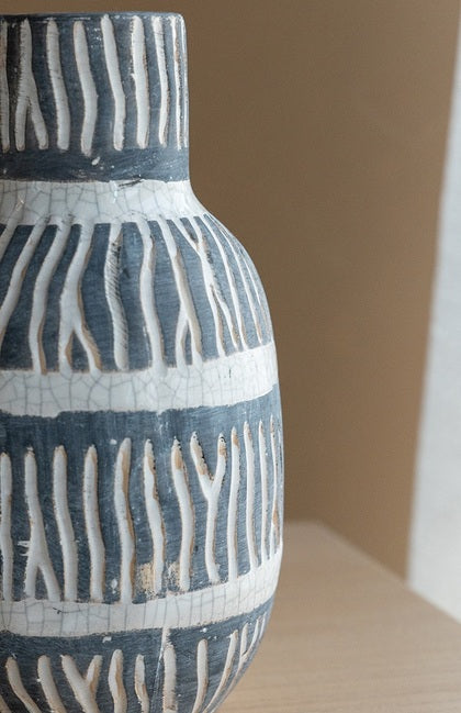 Cream & Grey Ceramic Vase 22cm Crackled Patina Decorative Home Accent