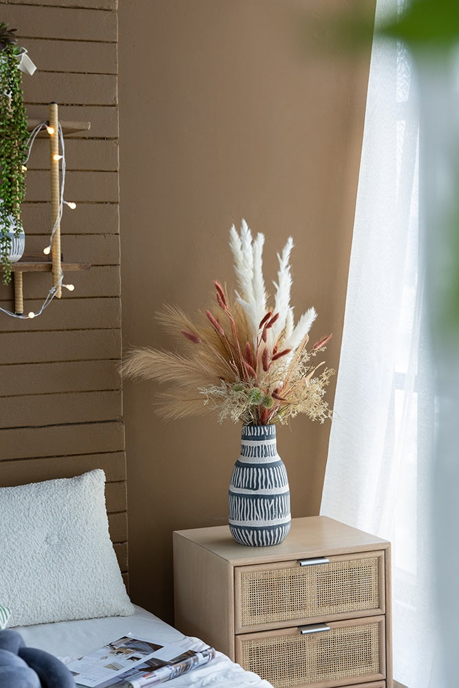 Cream & Grey Tall Ceramic Vase 28cm Crackled Patina Home Decor