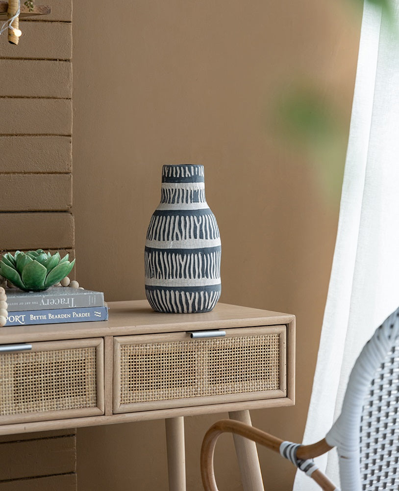 Cream & Grey Tall Ceramic Vase 28cm Crackled Patina Home Decor