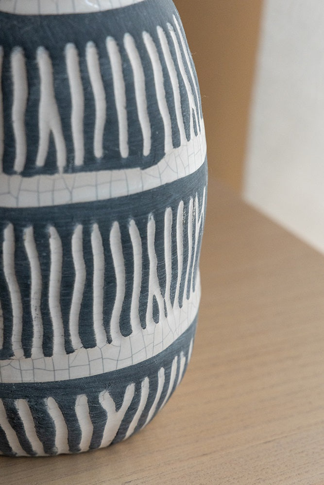 Cream & Grey Tall Ceramic Vase 28cm Crackled Patina Home Decor