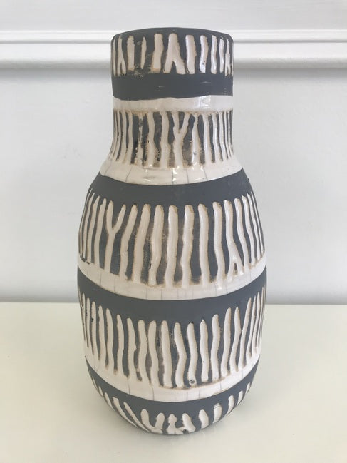 Cream & Grey Tall Ceramic Vase 28cm Crackled Patina Home Decor