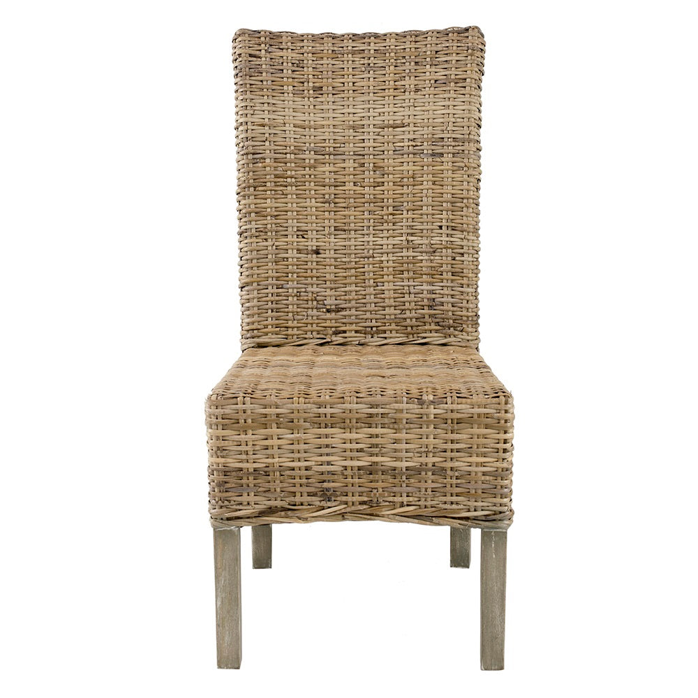 Variegated Rattan Dining Chair Armless Woven Seat Mango Wood Frame