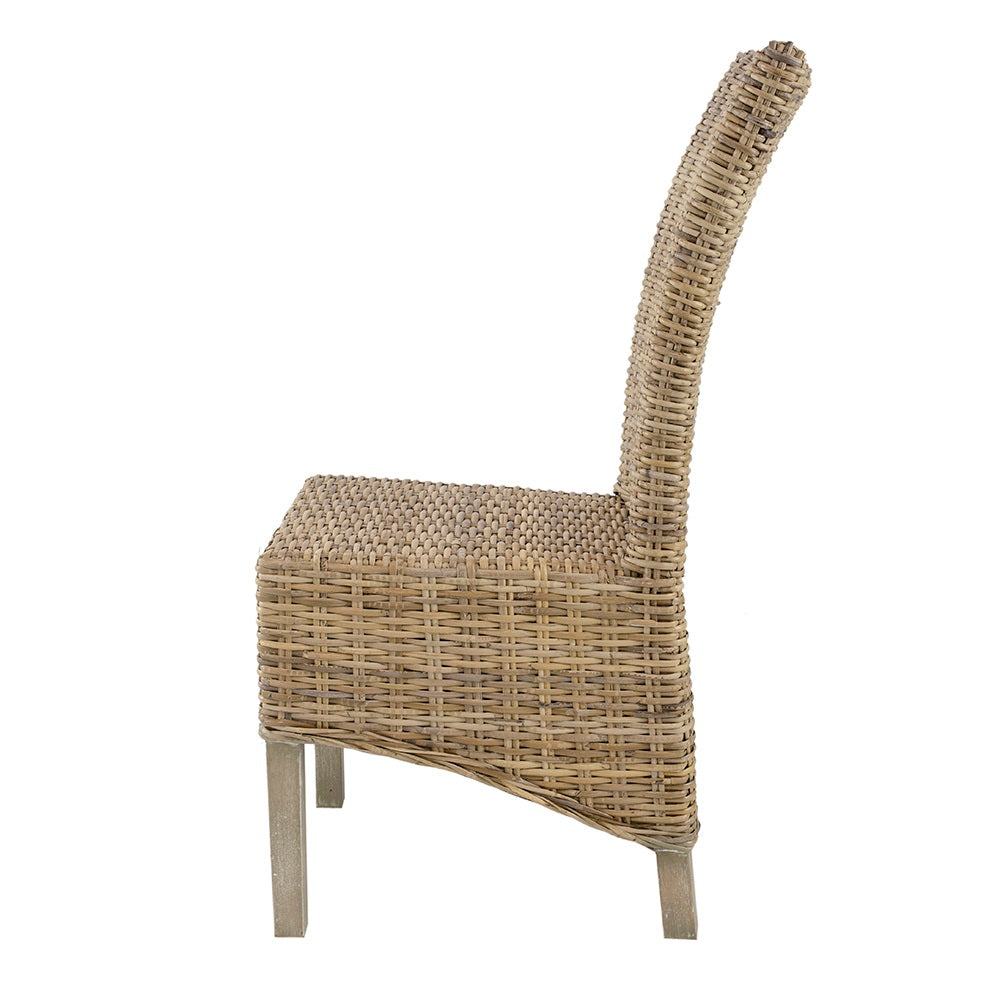 Variegated Rattan Dining Chair Armless Woven Seat Mango Wood Frame
