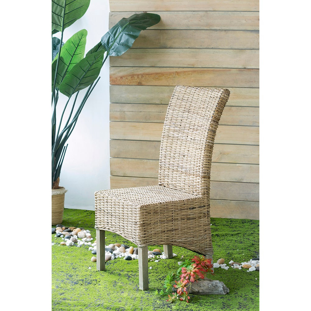 Variegated Rattan Dining Chair Armless Woven Seat Mango Wood Frame