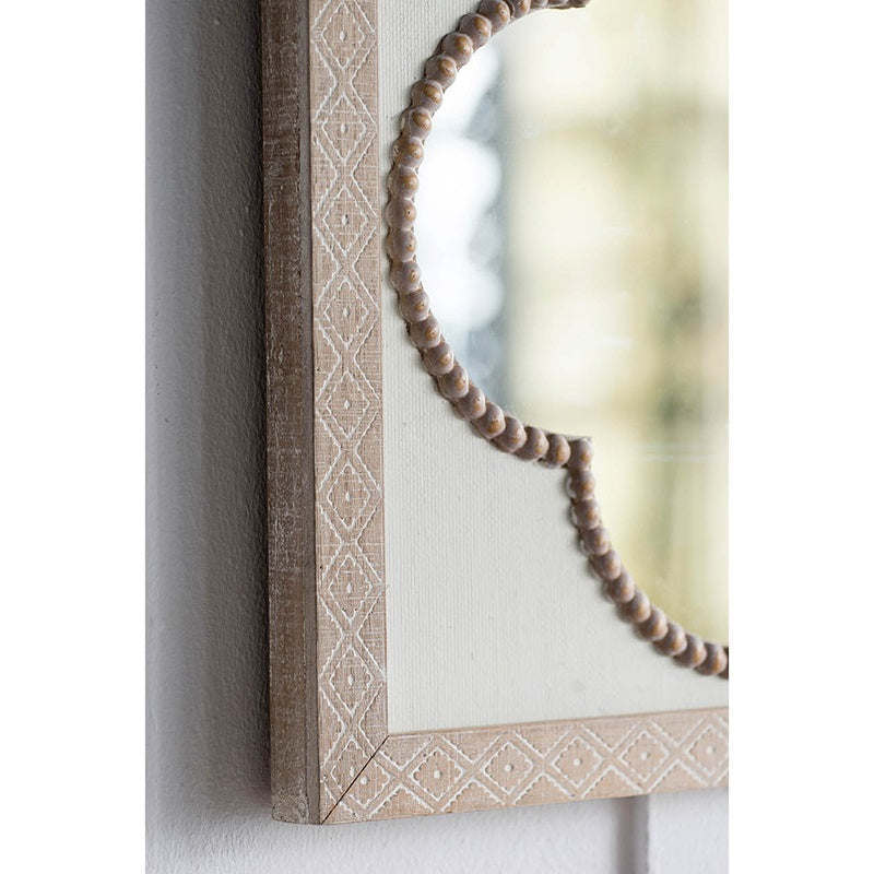 Clover Wall Mirror 50cm – Whitewash Quatrefoil with Wood Bead Trim