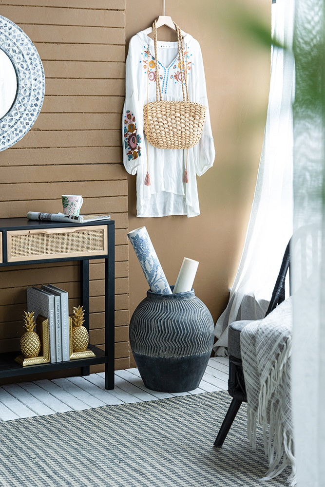 Carmoo Grey Cement Textured 44cm Pot – Chevron Design