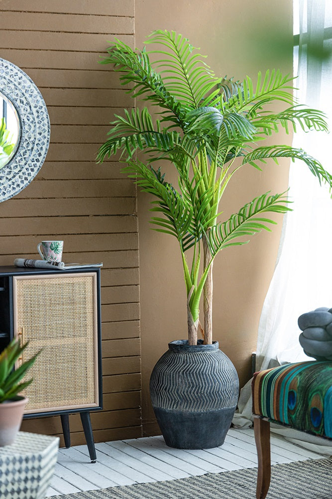 Carmoo Grey Cement Textured 44cm Pot – Chevron Design