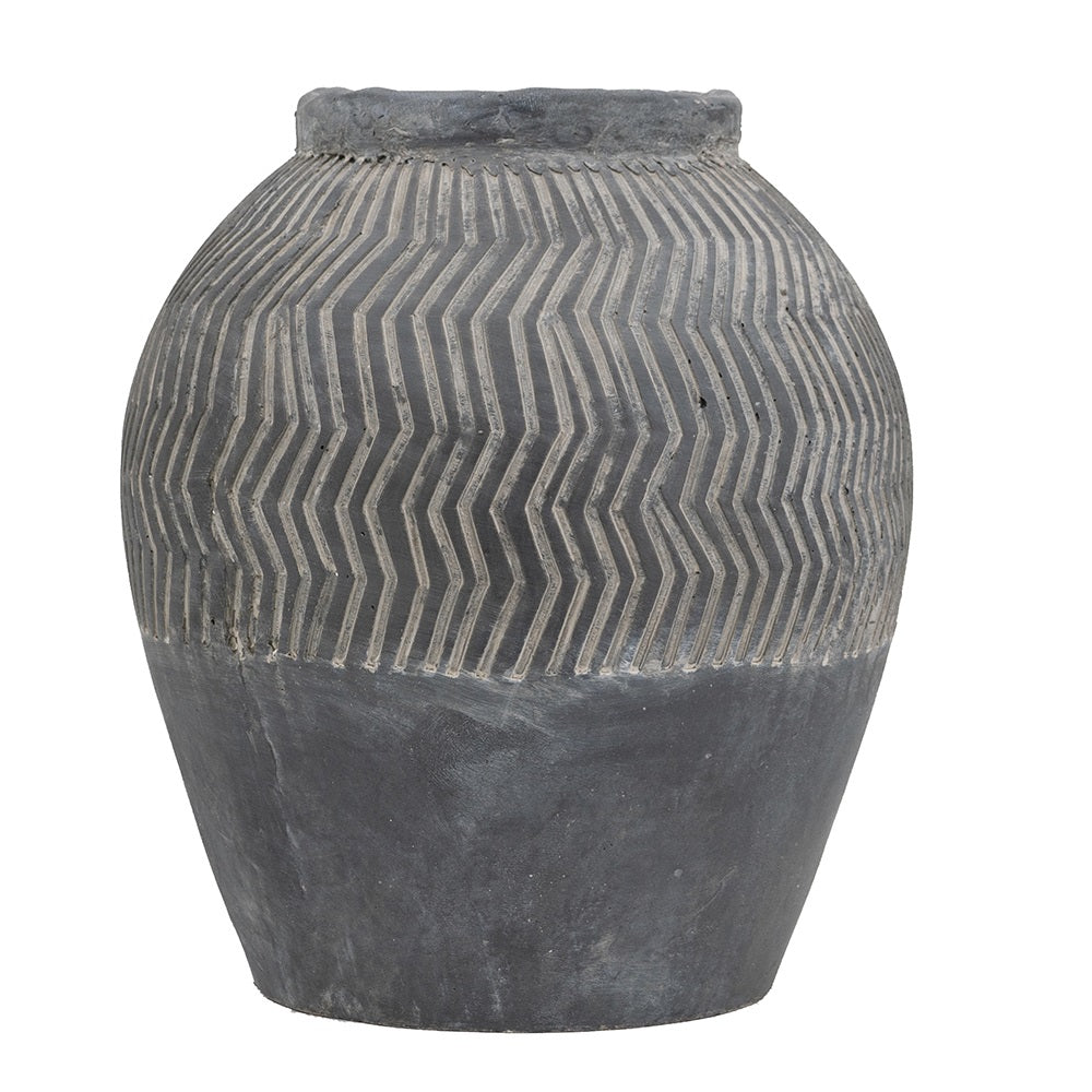 Carmoo Grey Cement Textured 44cm Pot – Chevron Design