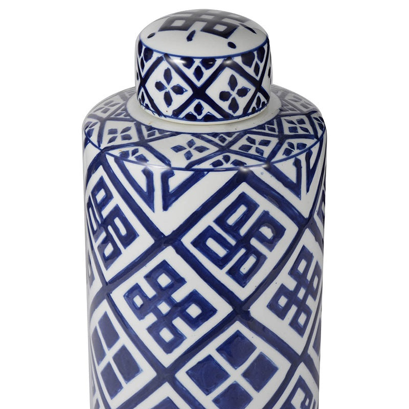 Valora Blue & White Porcelain Cylinder Jar 35 cm Classical Design