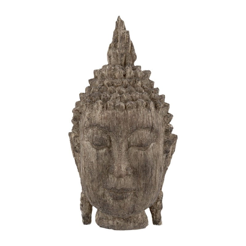 Buddha Head Sculpture Meditating Design and Antique Finish - 30 cm
